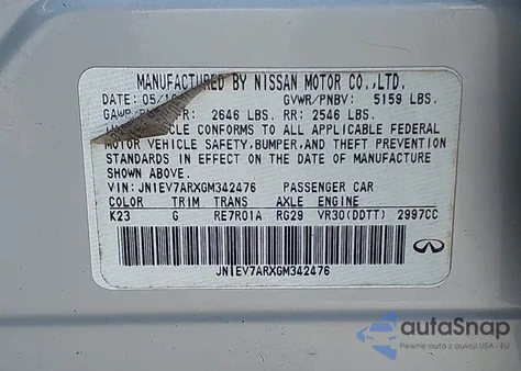 2016 Infiniti Q50 3.0T Premium from USA, damaged, VIN JN1EV7ARXGM342476